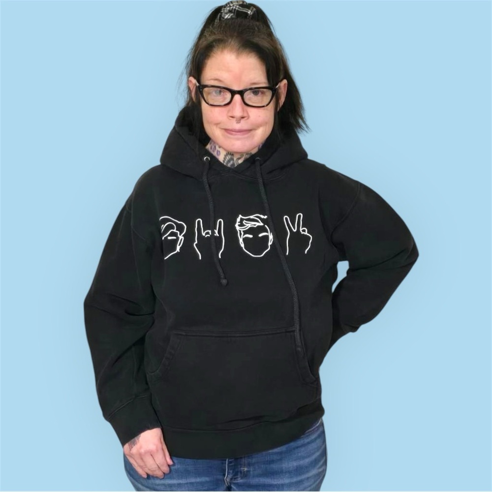 Dolan Twins Hoodie Youtubers Pullover Sweatshirt Peace Sign Black White Men’s S